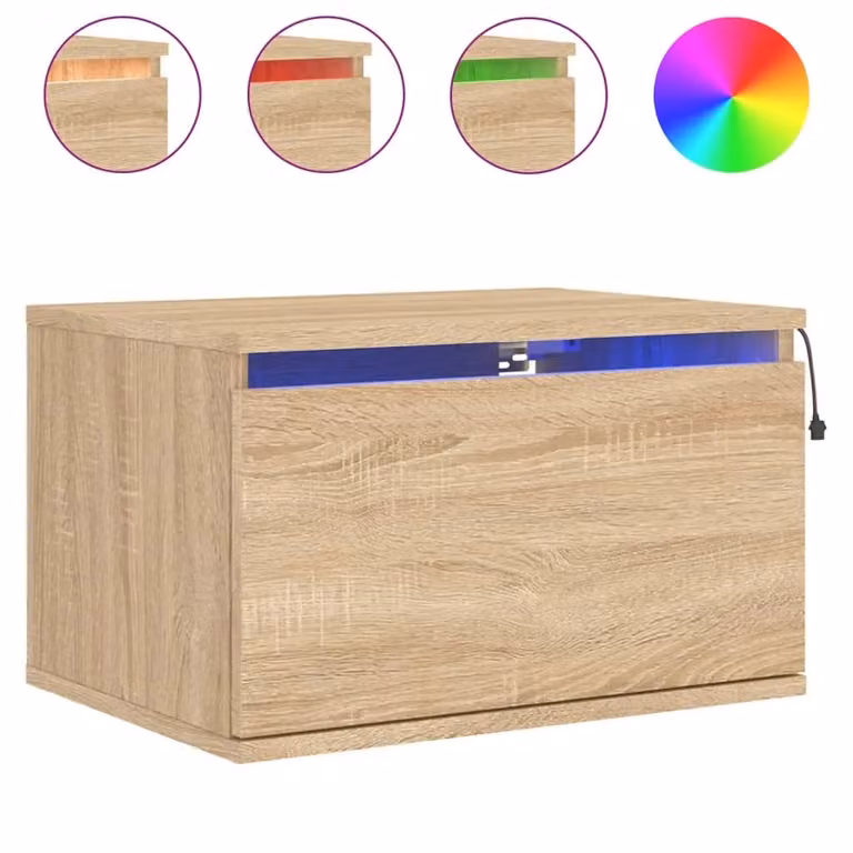 Berkfield Home Wall-mounted Bedside Cabinet with Integrated LED Lights in Sonoma Oak Brown