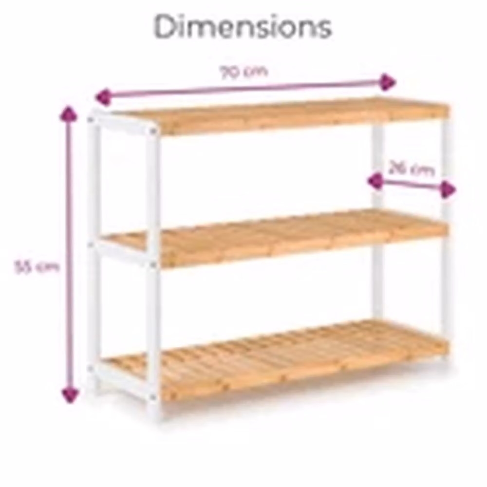 Havendro 3-Tier Bamboo Shoe Rack in Natural and White, W/D/H: 70 x 26 x 55 cm – 2