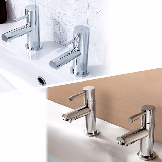 Nes Home Marc Twin Hot & Cold Basin and Bath Tap Set in Chrome Silver