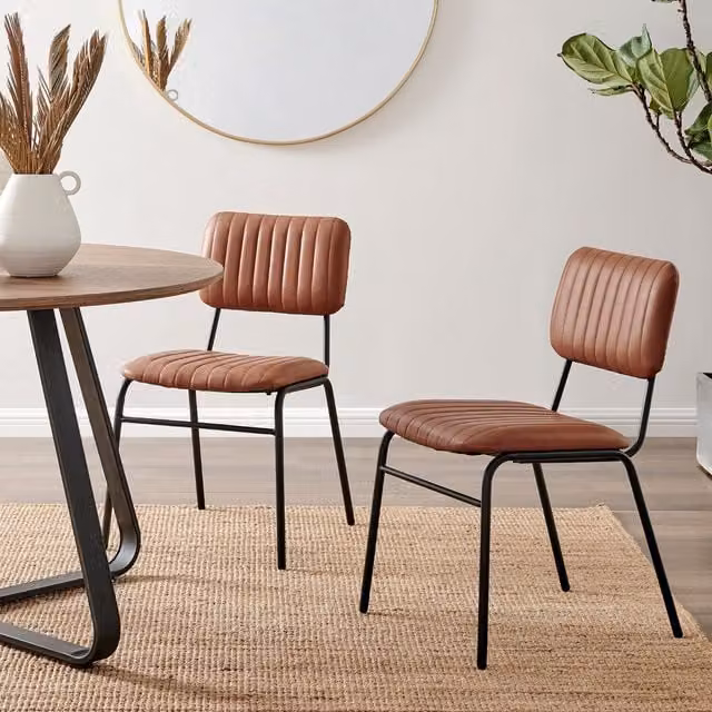 FurnitureboxUK Delta Tan Upholstered Faux Leather Kitchen Dining Chair with Black Metal Legs