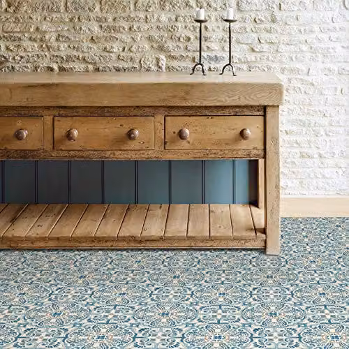 WallPops FP2477 Fontaine Blue Peel and Stick Mediterranean Style Floor Tiles, Set of 10, W/D/H: 30.48 x 30.48 x 0.25 cm – 4