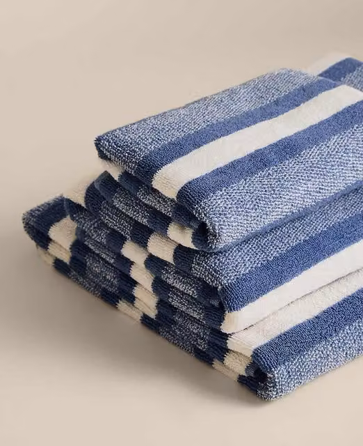 M&S Pure Cotton Marl Striped Towel in Denim Blue