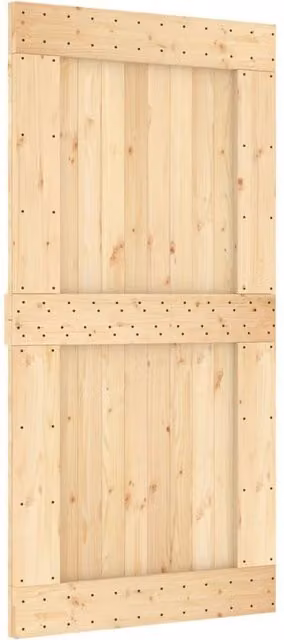 Berkfield Home Sliding Door with Hardware Set in Solid Wood and Steel, W/H: 100 x 210 cm