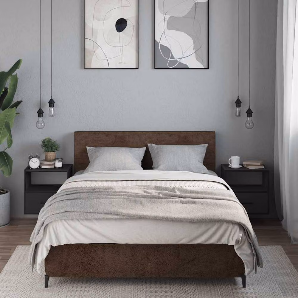 Berkfield Home Set of 2 Wall-mounted Bedside Cabinets in Black, W/D/H: 40 x 31 x 39.5 cm – 3