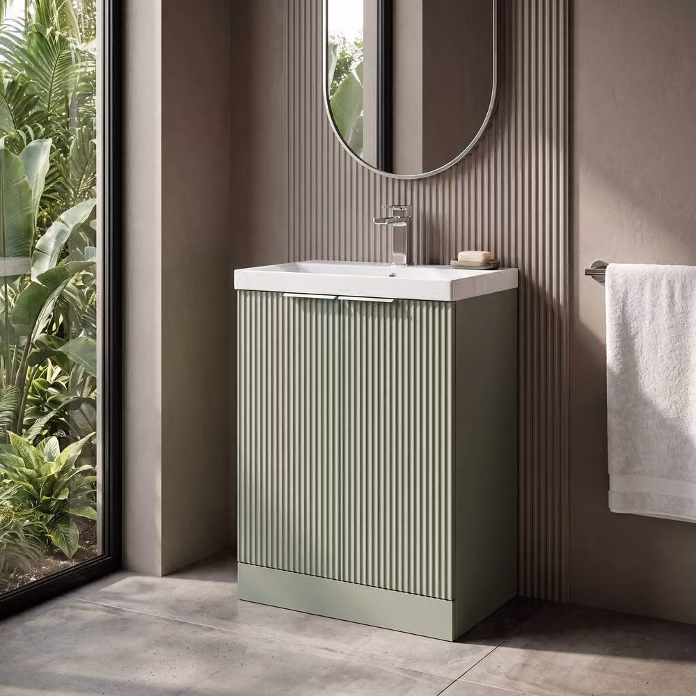Balterley Tixall Fluted 2 Door Freestanding Vanity Basin Unit in Matt Satin Green, Width: 60 cm – 2