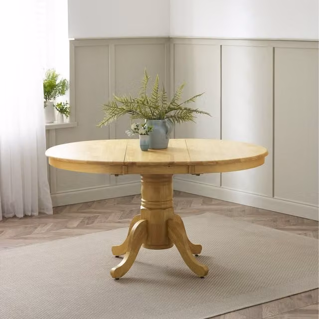 FurnitureboxUK Padstow Round Extending Wood Dining Table in Brown Rubberwood