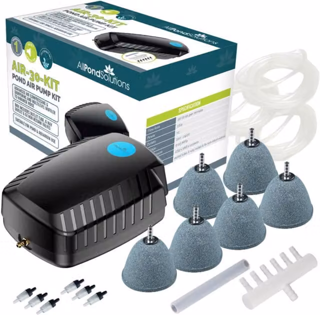 AllPondSolutions Outdoor Pond Air Pump Aerator Kit, Black