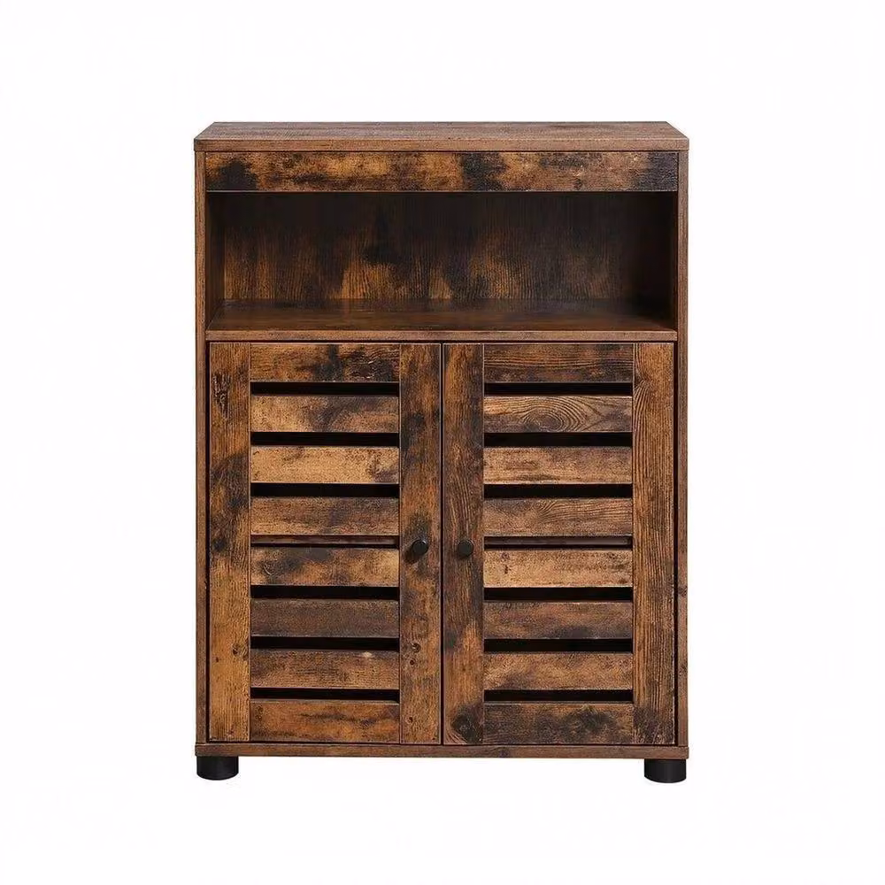 VOGREX Brown 4-Tier Freestanding Storage Cabinet with Hinged Doors and Internal Shelves, W/D/H: 80.0 x 60.0 x 1.0 cm – 2