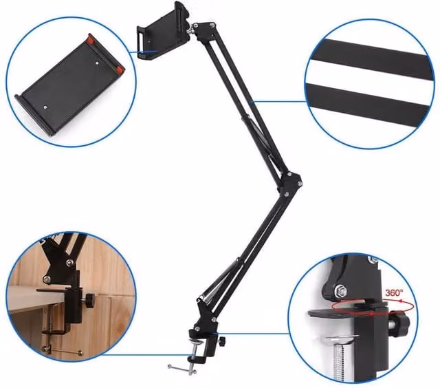NESTLUNE 360 Degree Flexible Long Arm Tablet Stand Mount in Black – 1