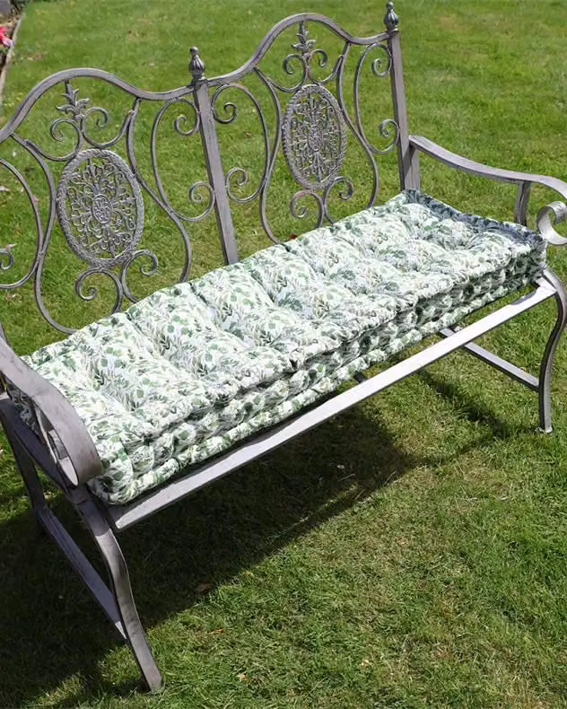Dibor Vintage Green Leaf Print Cotton Outdoor Garden Bench Pad, W: 44 cm, L: 112 cm – 2