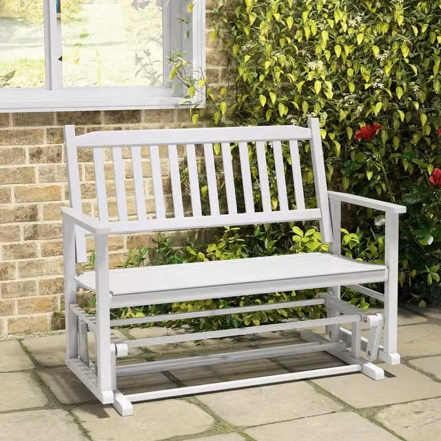 Costway 2 Seater Outdoor Glider Bench in White Poplar Wood with Armrests – 1