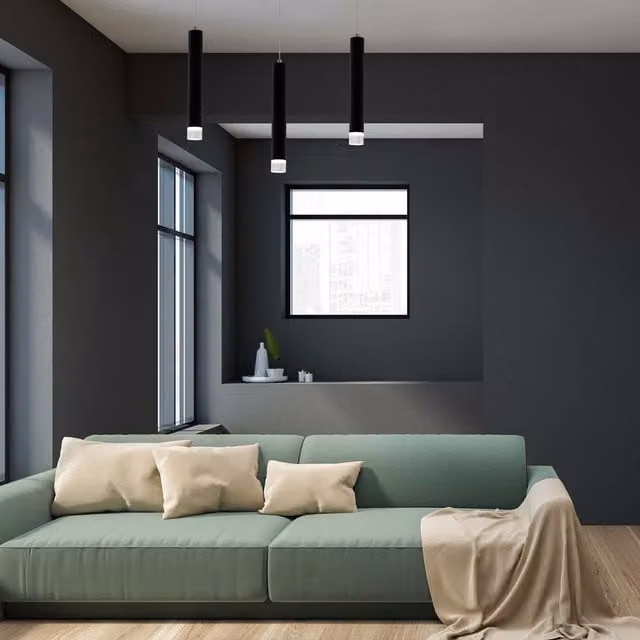 Milagro Modern LED Cylinder Pendant Lamp in Black, 15W