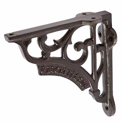 Hammer and Tongs Ornate Iron Shelf Bracket in Matt Black