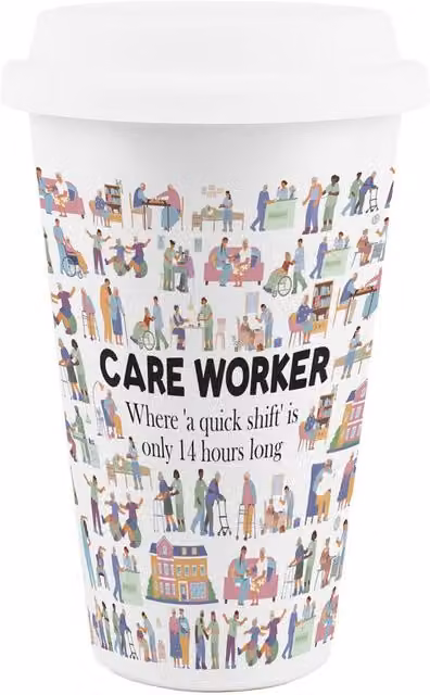 Purely Home Novelty Care Worker Ceramic Travel Mug, White