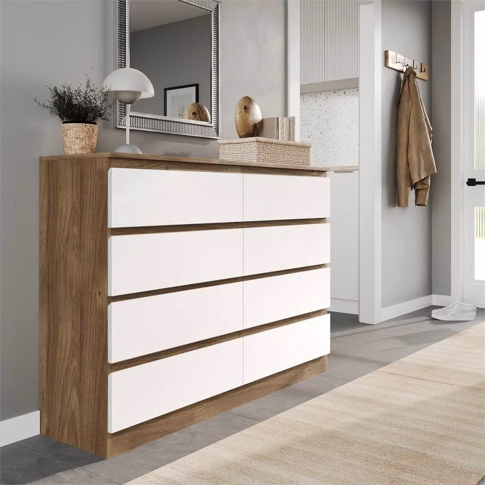 FORGEVIO Modern Oak Carcass Chest of 8 Drawers with White Drawers – 3