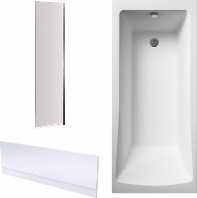 Balterley Square Floor Standing Bath with Apron, Fixed Screen and Leg Set, White, W/D/H: 170 x 70 x 40 cm – 1