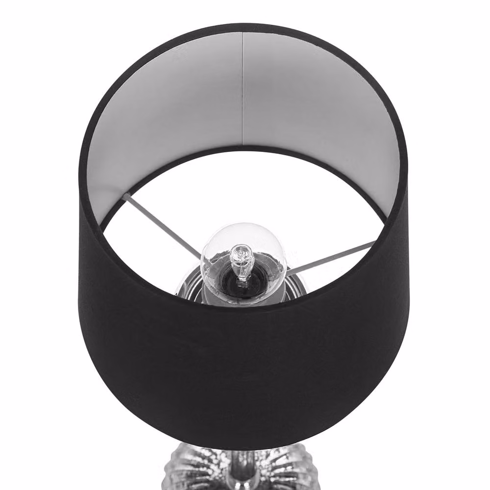 Wyld and Coco Table Lamp with Silver Carved Metal Base, Black Empire Shade and Glass Accents – 4