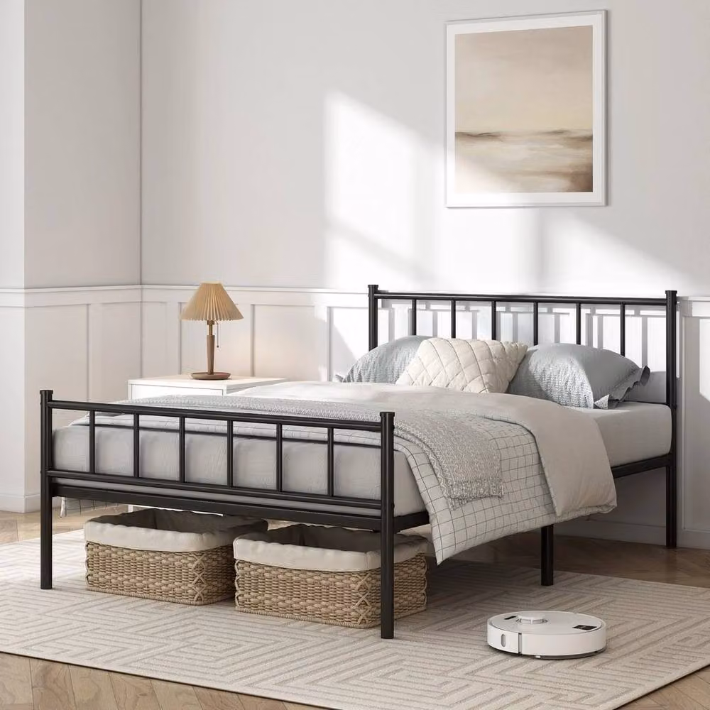 FORGEVIO Double Metal Bed Frame with Headboard and Footboard in Black, 140 x 200 cm – 2