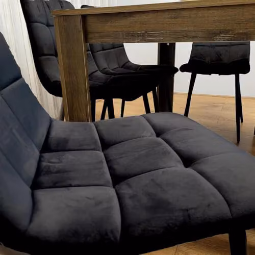 KOSY KOALA Modern Dining Set for 6 with Oak Effect Table, 4 Black Velvet Chairs and Wooden Bench, Brown and Black – 2