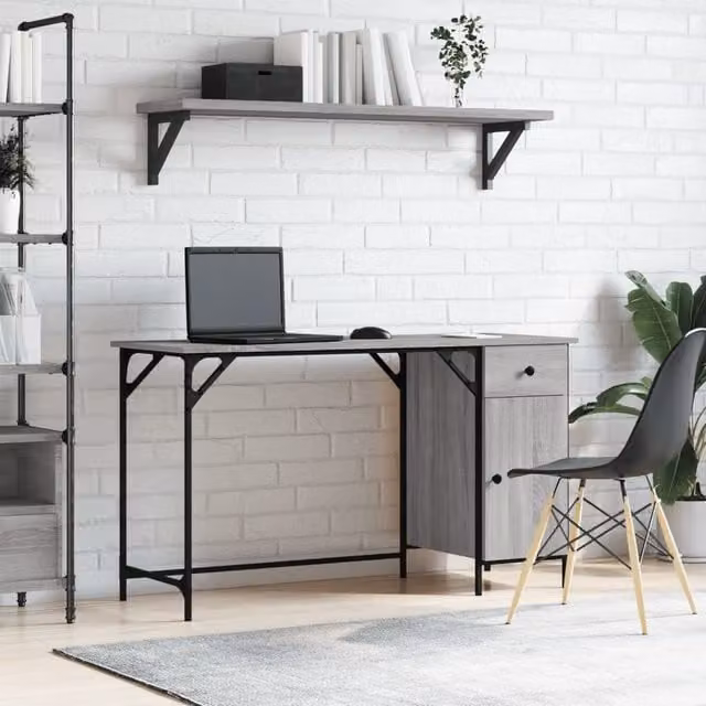 Berkfield Home Computer Desk in Grey Sonoma, W/D/H: 131 x 48 x 75 cm – 1