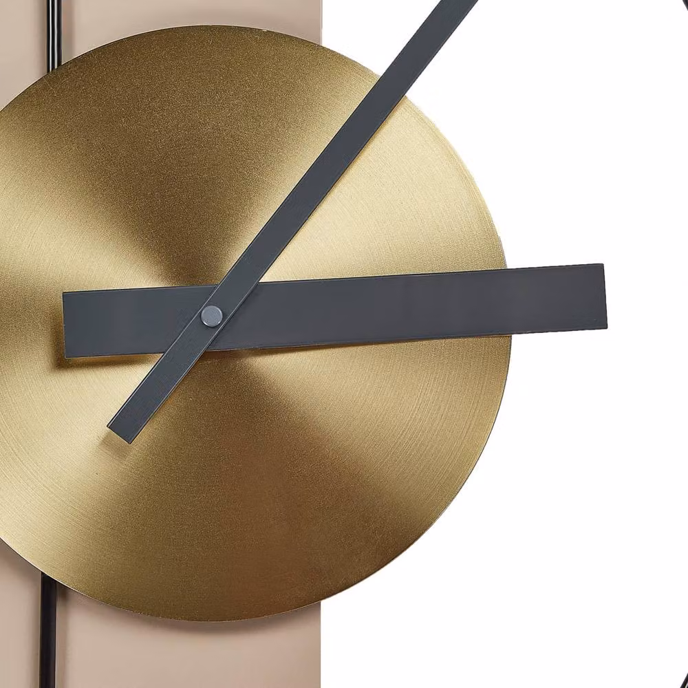 Wyld and Coco Minimalist Geometric Metal Wall Clock in Beige, Black and Gold, W/H: 63 x 31 cm – 3