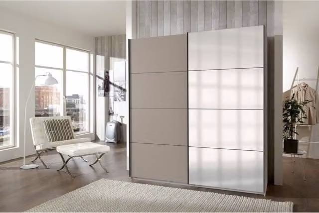 Alast 2 Door Sliding Wardrobe in Grey and White, Width: 180 cm