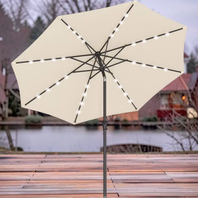 The Bazaarist Beige Garden Parasol with Solar-Powered Warm White LED Lights and UPF 50+ Protection