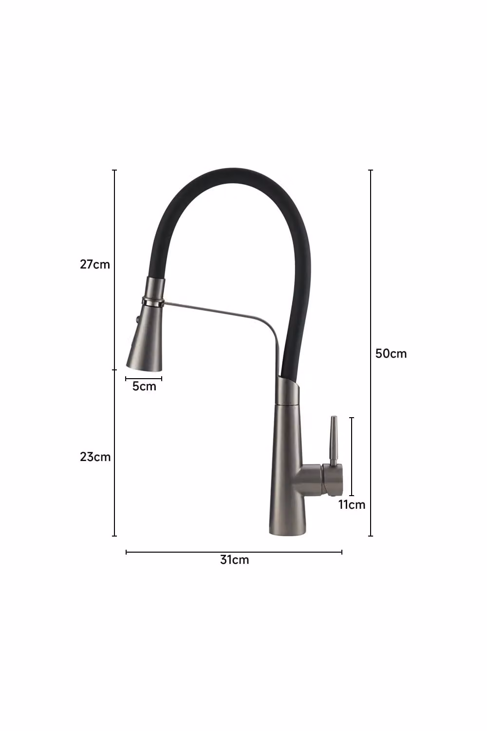 Living and Home Single Lever Pull-Down Kitchen Faucet with Silicone Sprayer in Grey Brushed Steel – 5