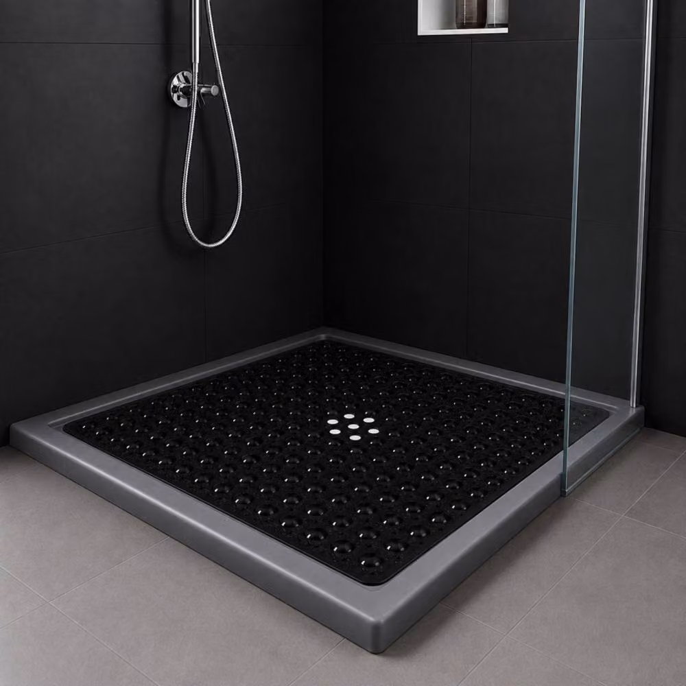 Keplin Non-Slip Rectangular Shower Mat in Black, Antibacterial and Mould Resistant, Machine Washable, W/D/H: 54 x 54 x 1 cm – 3