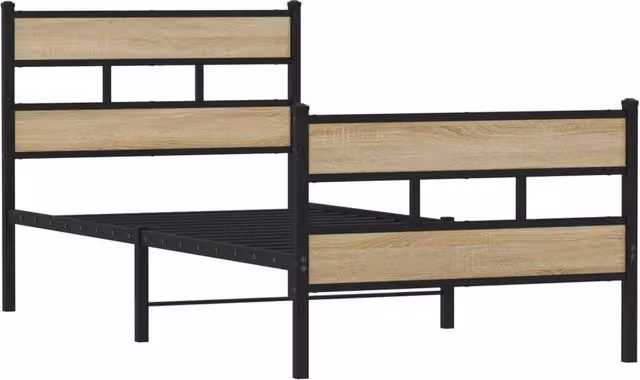 Berkfield Home Metal and Wood Bed Frame in Sonoma Oak and Brown, W/D/H: 75 x 190 x 91.5 cm – 1