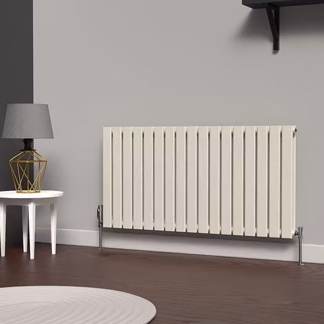 Lux Heat Flat Horizontal Double Steel Radiator in Stone White, W: 119 cm, H: 60 cm