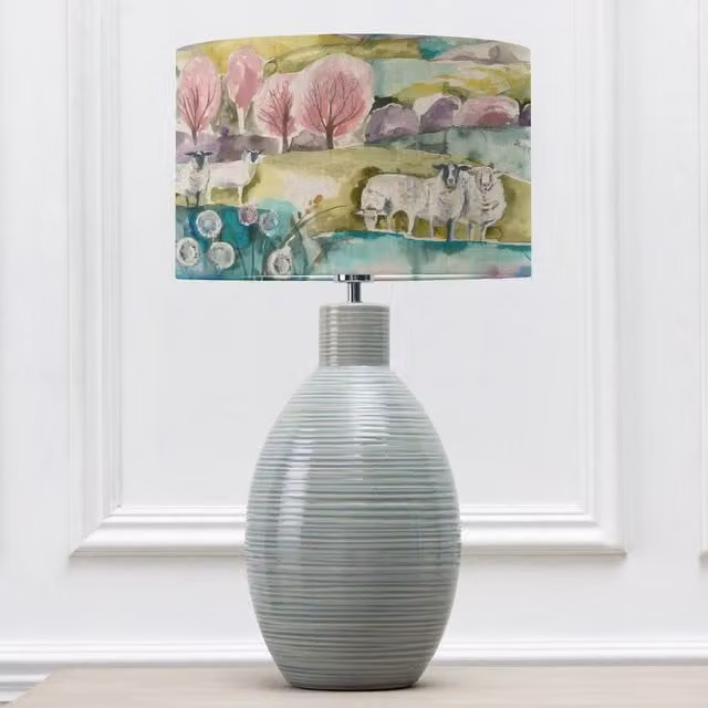 Voyage Maison Epona Ceramic Table Lamp with Buttermere Eva Blue Fabric Cylinder Lampshade – 1