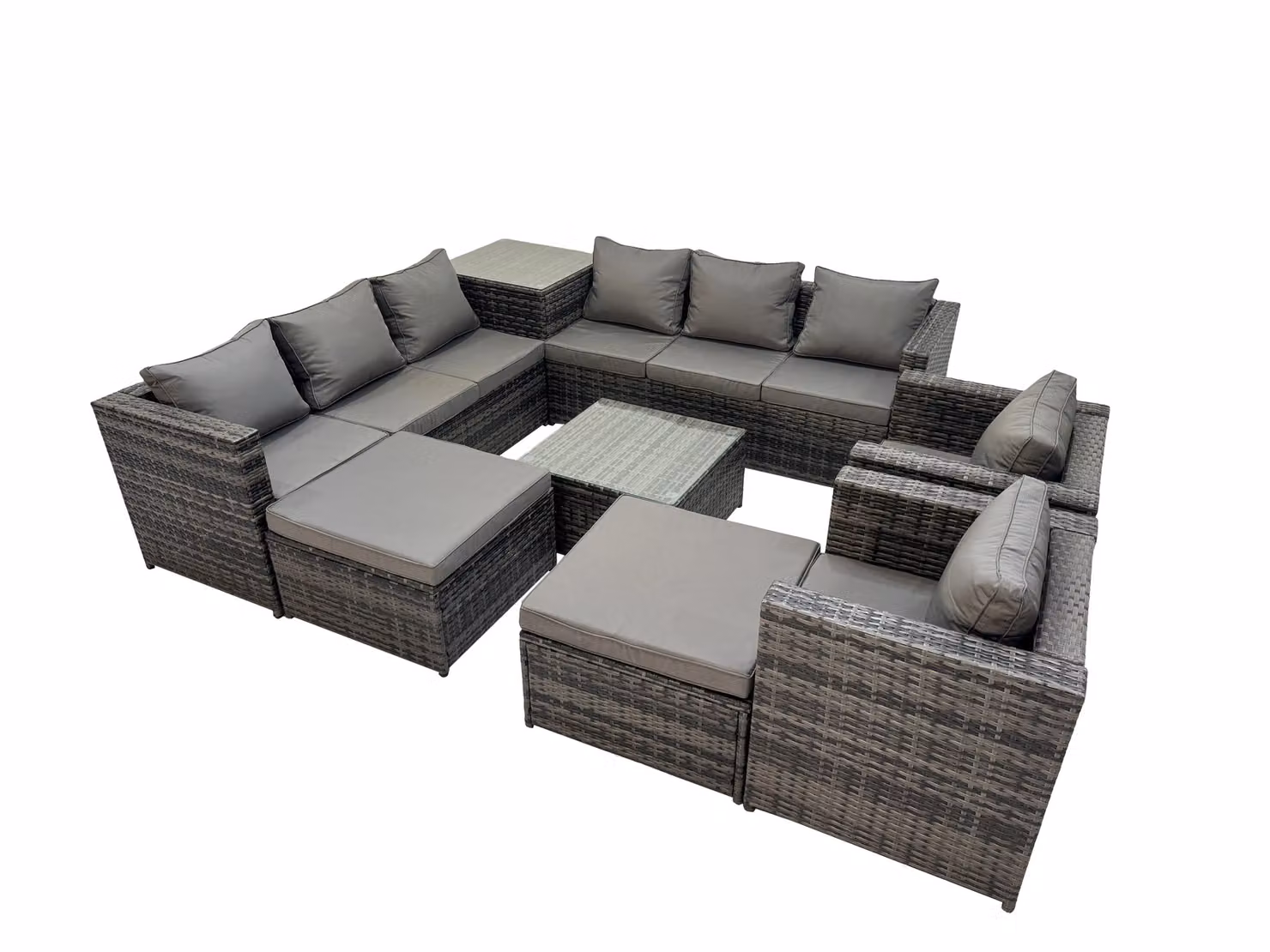 Fimous 10 Seater L-Shape Patio Corner Sofa Set in Dark Grey with Coffee Table and Ottomans – 2