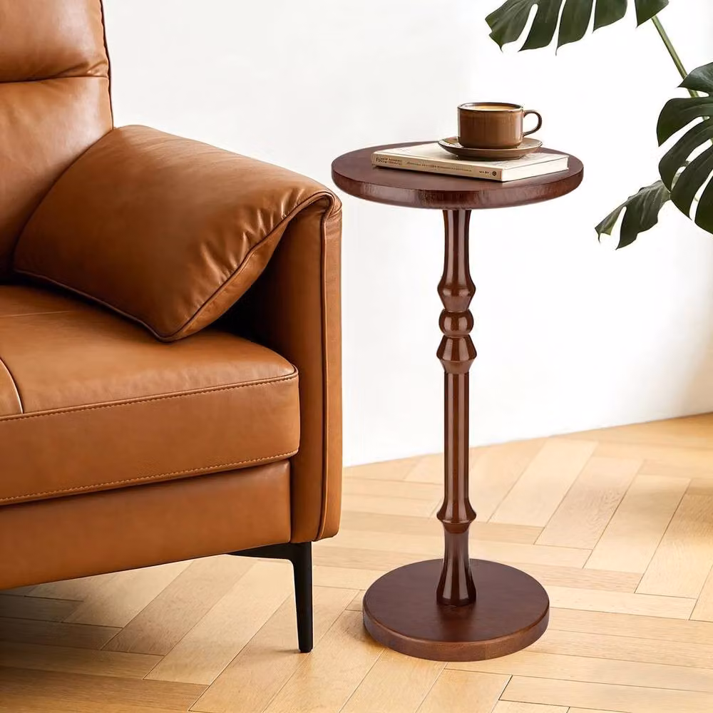 FORGEVIO Lampaggio Round Side Table in Brown Oak Wood, W/D/H: 58.0 x 29.7 x 58.0 cm – 3