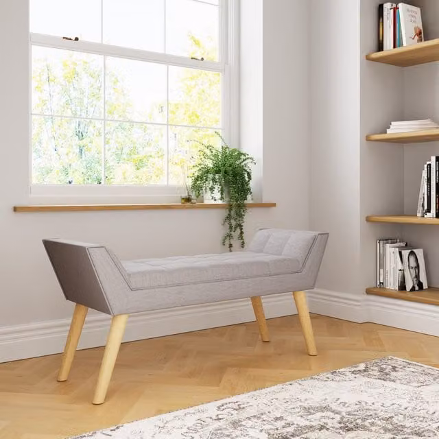 GFW Milan Mid-Century Upholstered Storage Bench in Grey Fabric – 1