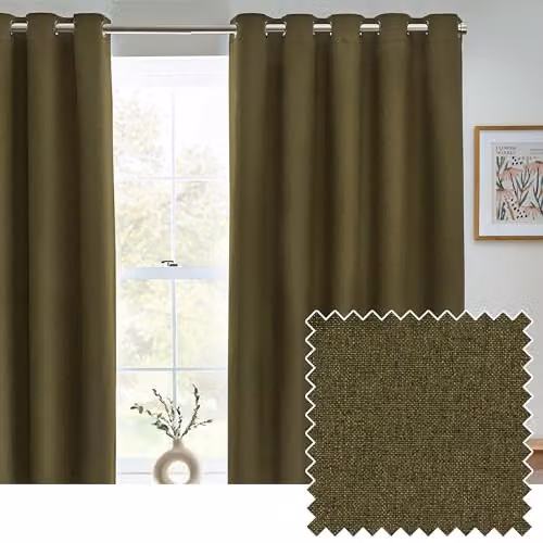 Furn Dawn Textured Blackout Eyelet Curtains in Green, W/D/H: 229 x 229 cm – 1