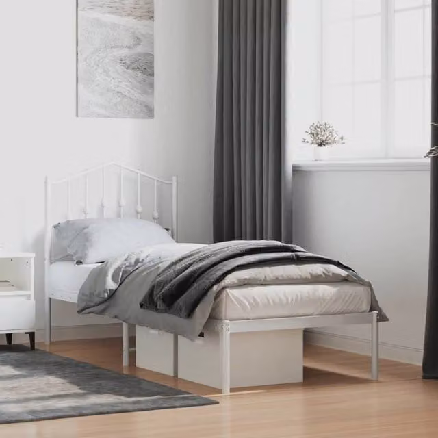 Berkfield Home Metal Bed Frame with Headboard in White, W/D/H: 75 x 190 cm Small Single – 1