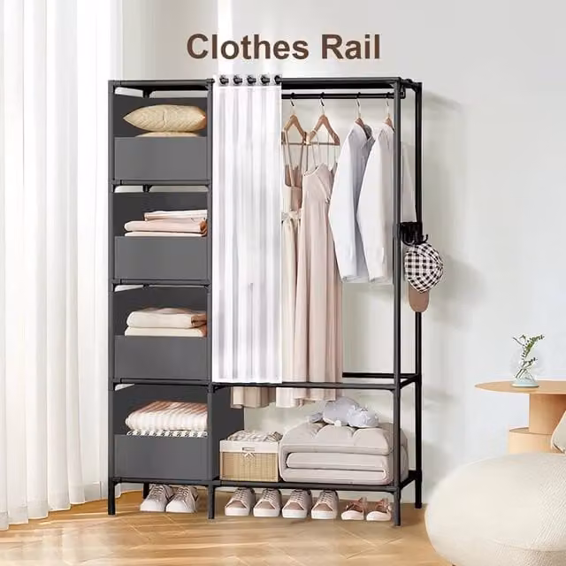 EONLION Black Metal Clothes Rail and Garment Storage Shelf, Width: 50 cm – 1
