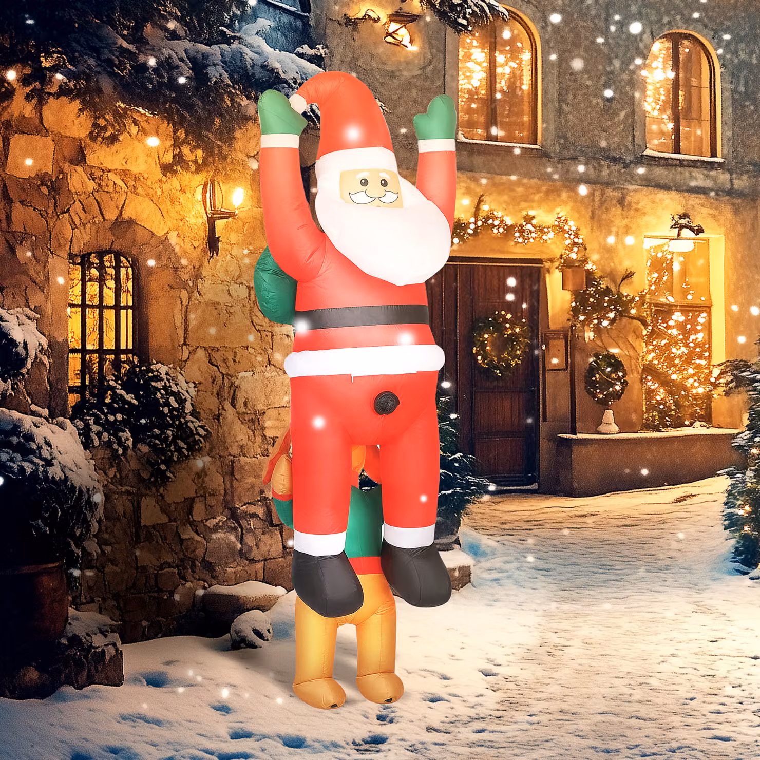 Outsunny 7ft Hanging Christmas Inflatable Santa with Dog featuring Built-in LED Lights for Indoor and Outdoor Decoration – 8