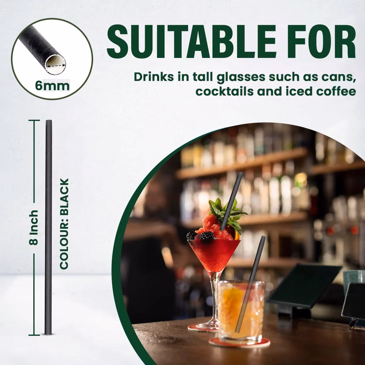 ECONX Black Compostable and Biodegradable Paper Straws, 20.32 cm, Pack of 750 – 7