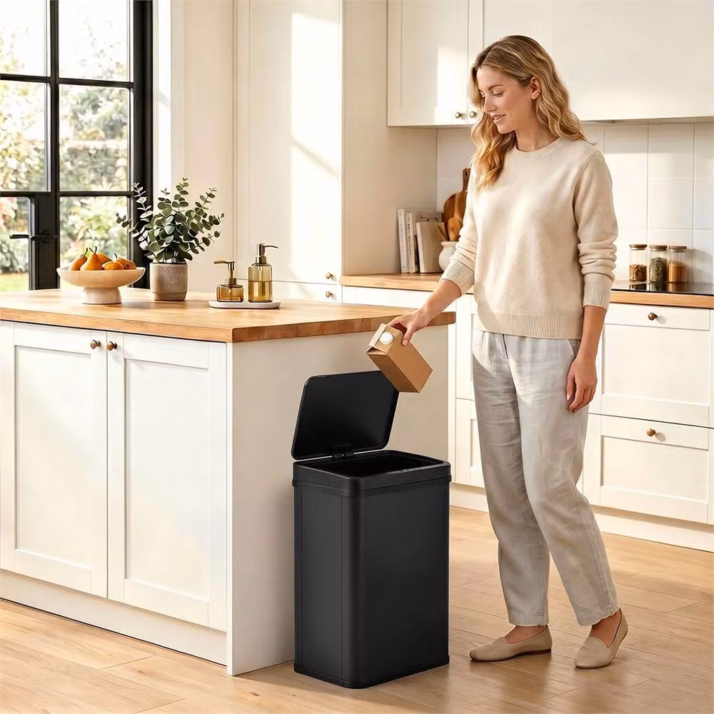 NESTLUNE Black 40l Stainless Steel Sensor Kitchen Bin, Fingerprint Proof, H 100 cm x W 15 cm x D 15 cm – 3