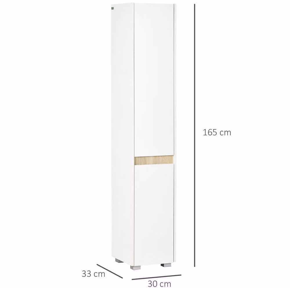 STILVORA Modern Freestanding Bathroom Storage Cabinet with Adjustable Shelves and Hinged Doors, White, H: 165.0 cm, W: 30.0 cm – 2