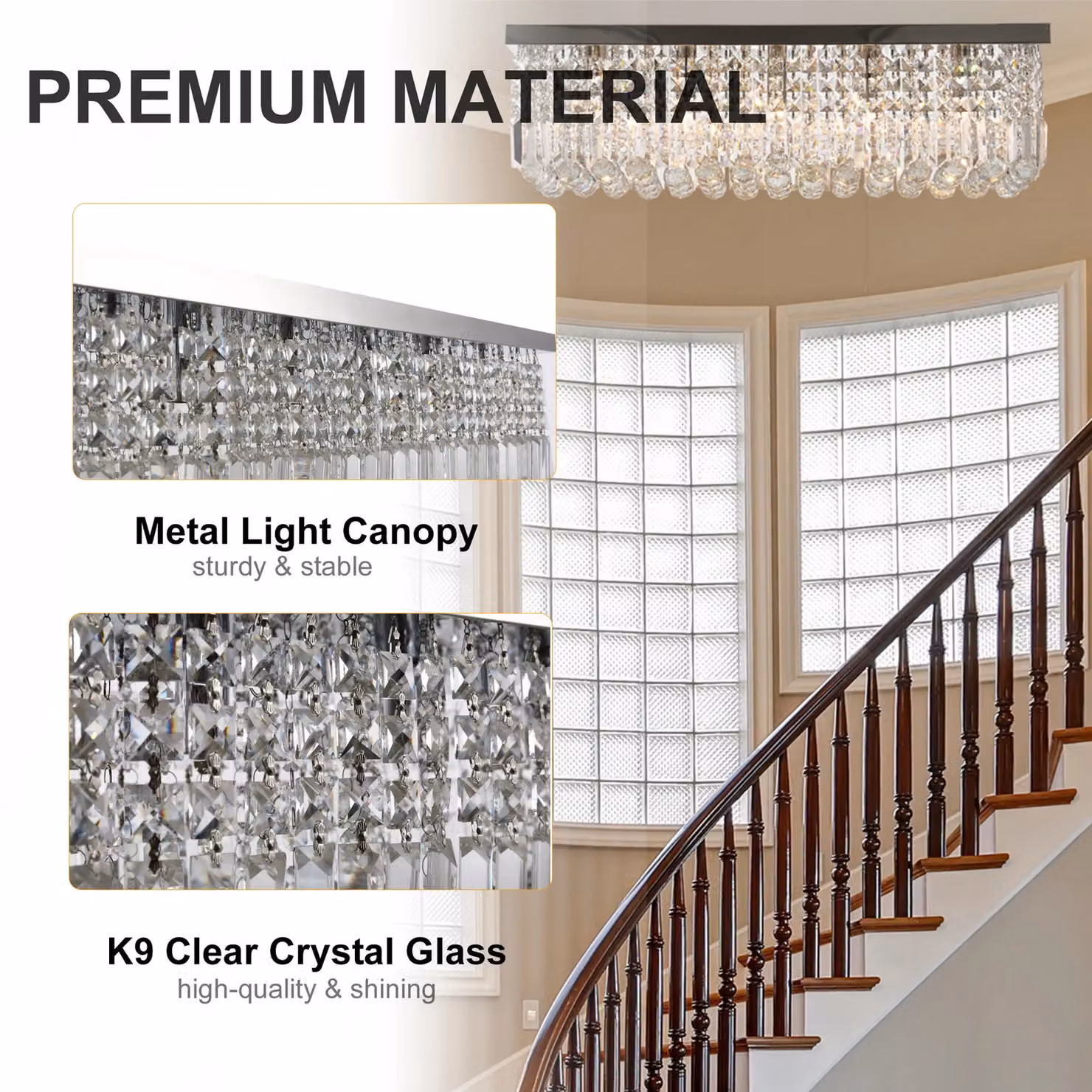HOMCOM Modern Square Crystal Ceiling Light Chandelier in Silver – 3