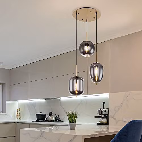 Globo Lighting Blacky 3-Bulb Pendant Light with Smoked Glass Spheres and Brass Details – 3
