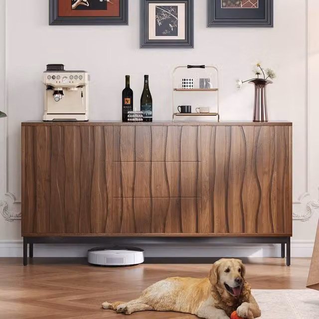 Merax Mid-Century Sideboard Buffet Cabinet in Brown and Black with 3 Drawers and Shelves, W/D/H: 150 x 40 x 80 cm
