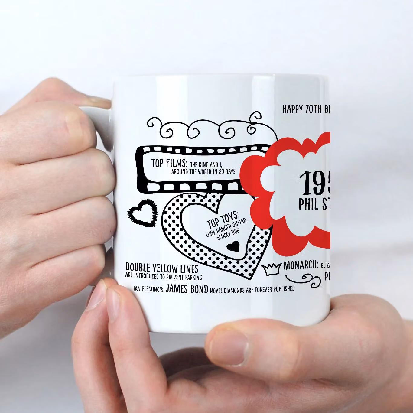 Afewhometruths Personalised 70th Birthday 1956 Milestone Mug in Red and White – 2