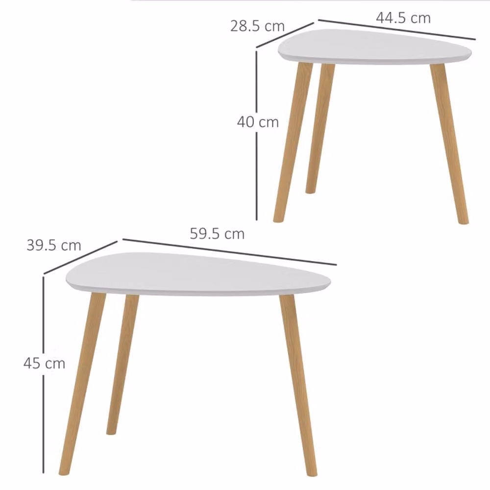 STILVORA Set of 2 Nesting Coffee Tables with White Matt Tops and Wooden Legs – 4