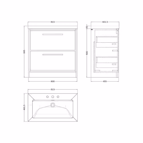Balterley Floor Standing Bathroom Vanity Unit with Rectangular Basin and 2 Soft Close Drawers, Graphite Grey, W: 81.3 cm, D: 46.2 cm, H: 84.5 cm – 3