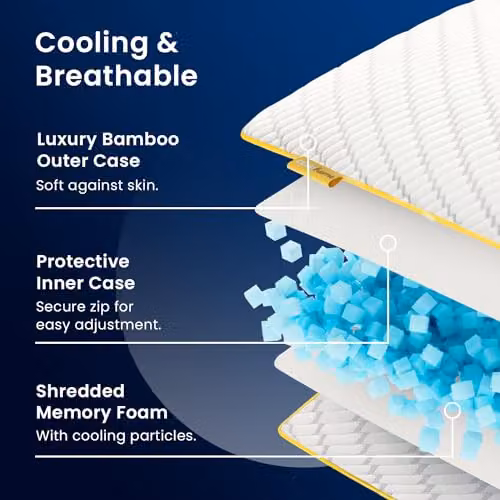 Cosi Home Luxury Memory Foam Pillow with Cooling Gel and Bamboo Cover, Height Adjustable, White, W/D/H: 71 x 45 cm – 5