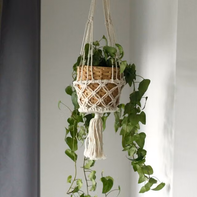 KDMK White Macrame Double Hanging Pot Holder